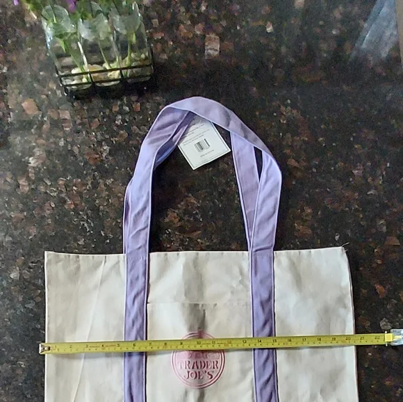 Trader Joe's Large Lavender and Cream Canvas Tote Bag - Picture 3 of 5